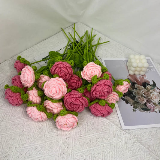 Crochet Rose Flower,Finished Hand Made Flowers,Wedding Accessories,Personalized Gift for Lover,Home Decoration,Desk Decoration, Single Rose