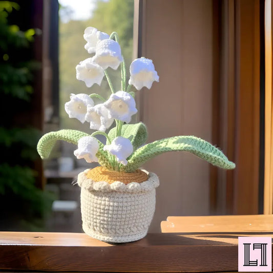 Crochet Handmade Lily Flowers in Pot, Lilies of the Valley in White, Pink & Yellow Colors, Bellflowers, Home Office Decorations, Unique Gift